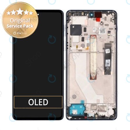 Motorola Edge 20 Pro XT2153 - Écran LCD + Écran Tactile + Cadre (Cuir Vegan Bleu) - 5D68C19377 Genuine Service Pack