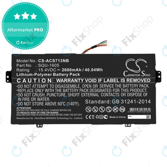 Batterie pour Acer SF713-51, 2600mAh, Li-Pol, 15.4V, SQU-1605, HQ