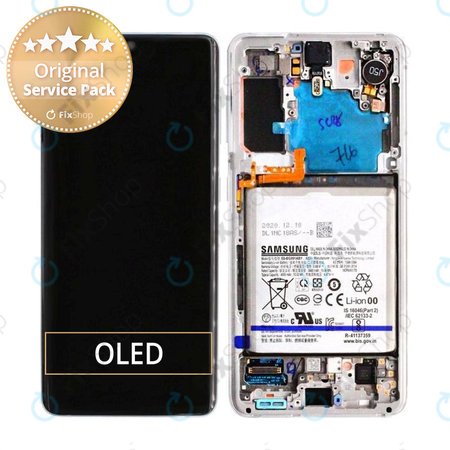 Samsung Galaxy S21 G991B - Écran LCD + Écran tactile + Cadre + Batterie (Blanc fantôme) - GH82-24716C, GH82-24718C Genuine Service Pack