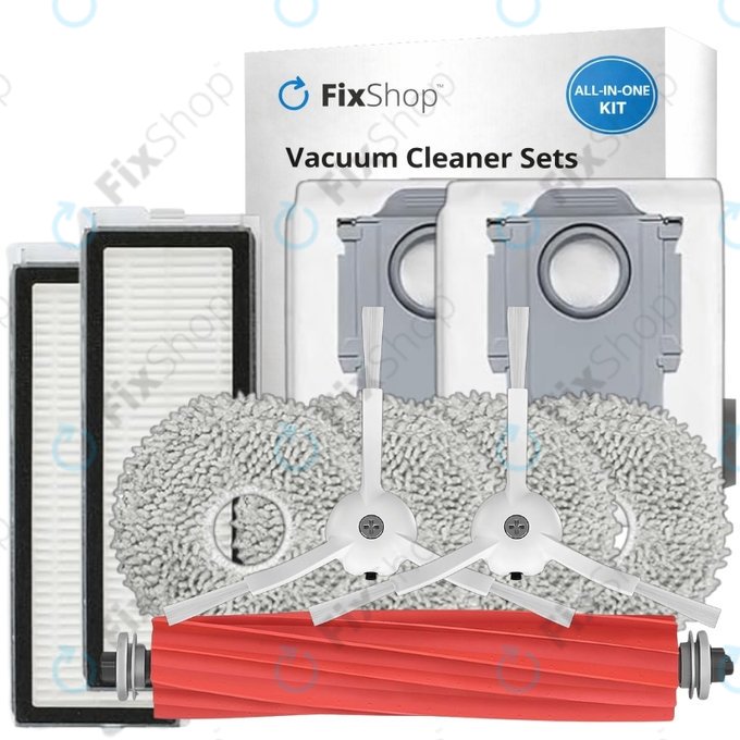 Kit de pièces de rechange pour Roborock Qrevo MaxV, Pro, S (1x Brosse principale, 2x Filtre, 2x Brosse latérale, 4x Chiffon de vadrouille, 2x Sac à poussière)