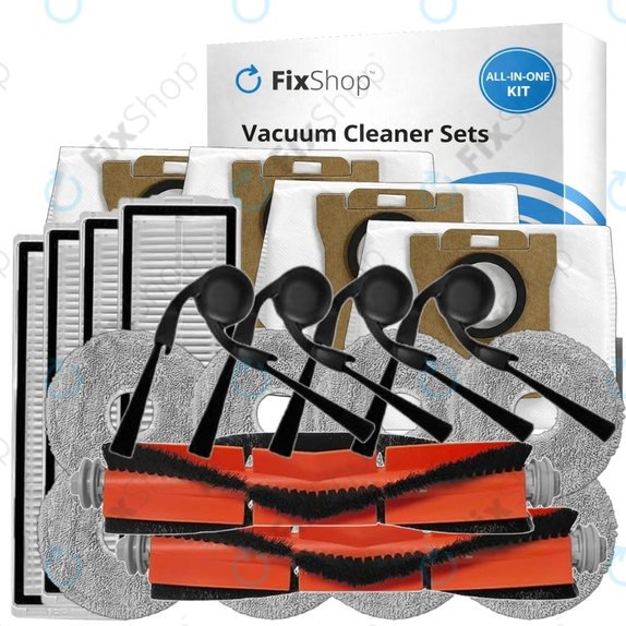 Kit de pièces de rechange pour Xiaomi Robot Vacuum 5, 5 Pro (2x Brosse principale, 4x Filtre, 4x Brosse latérale, 8x Chiffon de vadrouille, 4x Sac à poussière)