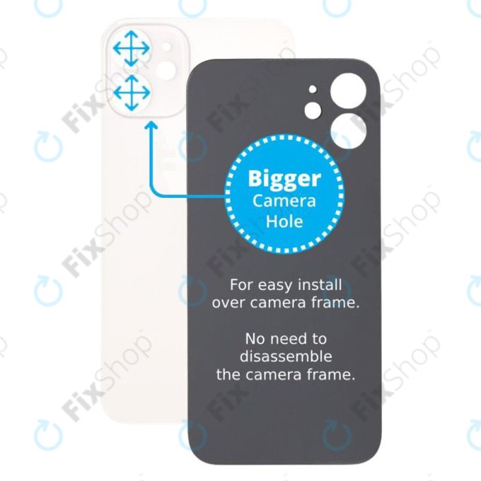 Apple iPhone 12 Mini - Verre du boîtier arrière avec plus grand trou pour l'appareil photo (blanc)