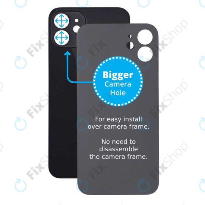 Apple iPhone 12 - Verre du boîtier arrière avec plus grand trou pour la caméra (noir)