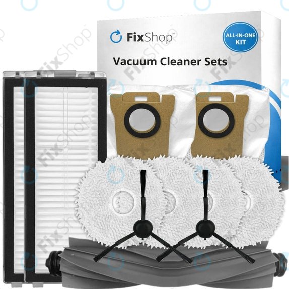 Kit de pièces de rechange pour Xiaomi Dreame L20 Ultra, X20 Pro, X20 Pro Plus (1x Brosse principale, 2x Filtre, 2x Brosse latérale – noire, 4x Chiffon de vadrouille, 2x Sac à poussière)